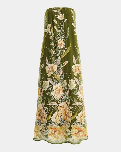 Helsi Margot Beaded Floral Applique Maxi Dress In Green