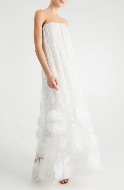 Helsi Margot Beaded Floral Appliqué Strapless Gown In White