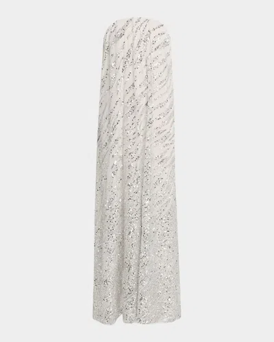 Helsi Margot Strapless Ombre Sequin Gown In Silver/off White