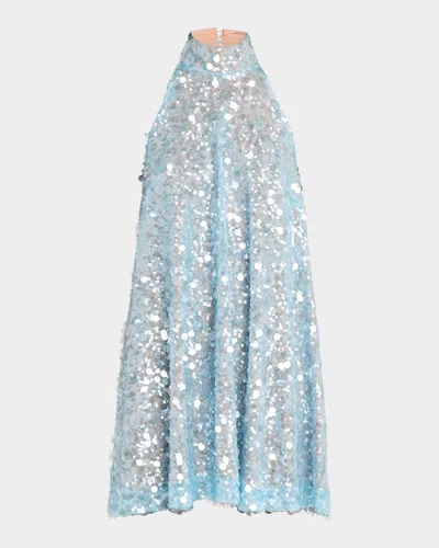 Helsi Megan Backless Sequin Halter Mini Dress In Icy Blue