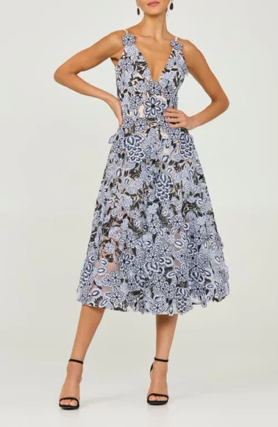 Helsi Mia Plunge Embroidered Midi Dress In Black/white Floral