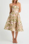 Helsi Noemi Embroidered Floral Strapless Cocktail Dress In Brown
