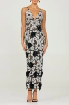 Helsi Norah Floral Appliqué Gown In Black/white