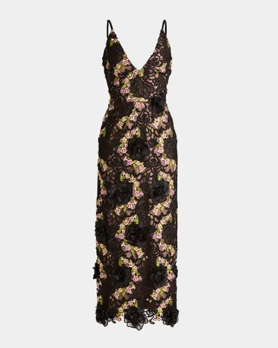 Helsi Norah Floral Lace Column Midi Dress In Black Pink
