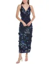 Helsi Nora Deep V-neck Sequin & Applique Midi Dress In Blue