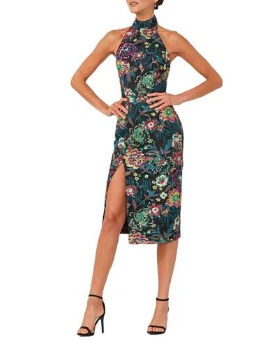 Helsi Paige Halter Floral Sequin Midi Sequin Dress In Green