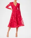 Helsi Parker Long-sleeve Embroidered Leaf Midi Dress In Fuchsiared