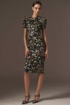 Helsi Piper Short-sleeve Embroidered Floral Sequin Midi Dress In Black