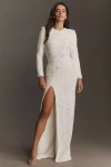 Helsi Quinn Long-sleeve Open-back Sequin Maxi Dress In White
