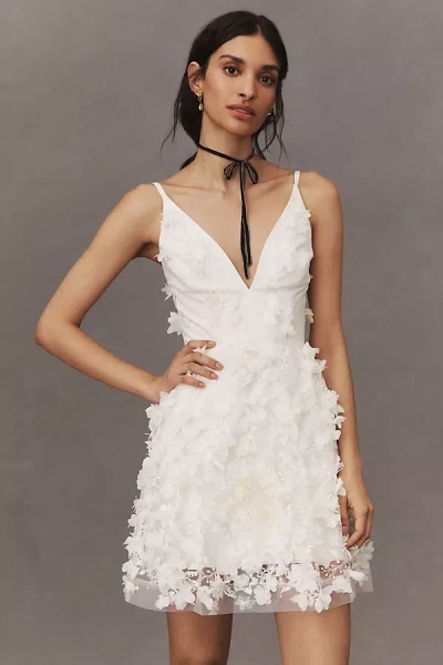 Helsi Riley Floral Appliqué V-neck Fit & Flare Mini Dress In White