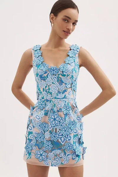 Helsi Rosana 3d Floral Mini Dress In Blue