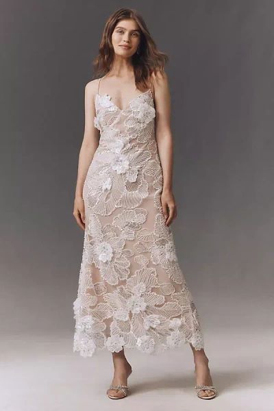 Helsi Samantha Embroidered Mesh Tie-back Midi Dress In White