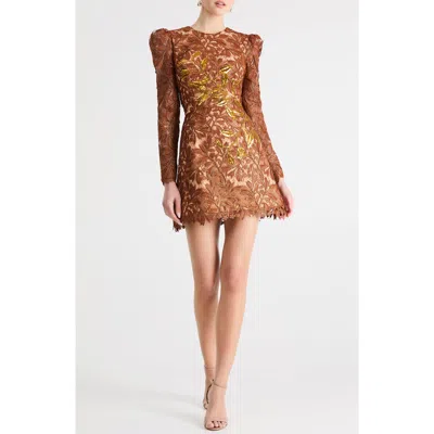Helsi Savannah Embroidered Long Sleeve Minidress In Copper