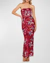 Helsi Serena Strapless Floral Sequin Column Gown In Fuschiared