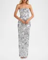 HELSI SERENA STRAPLESS FLORAL SEQUIN COLUMN GOWN