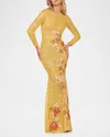 Helsi Shalom Sequin Floral Applique Column Gown In Saffron