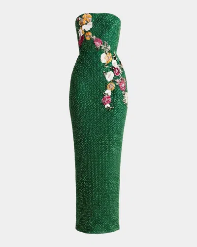 Helsi Silvia Beaded Floral Applique Column Gown In Green