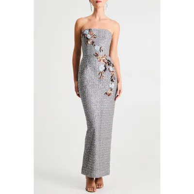 Helsi Silvia Floral Sequin Strapless Cocktail Dress In Blue