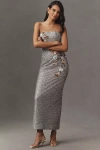 Helsi Silvia Strapless 3d Floral Strapless Stretch Sequin Maxi Dress In Silver