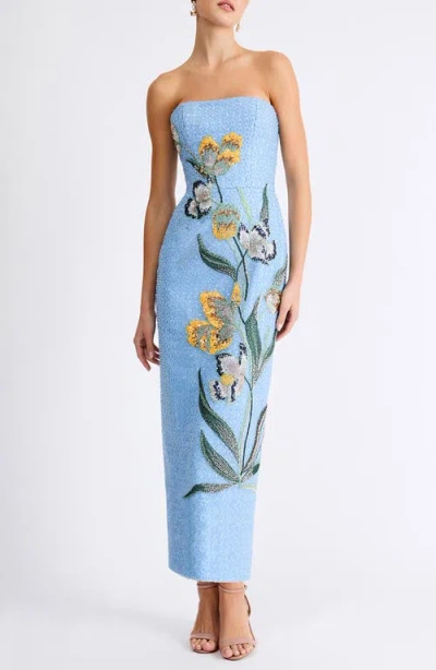 Helsi Sofia Beaded Strapless Sheath Maxi Dress In Blue