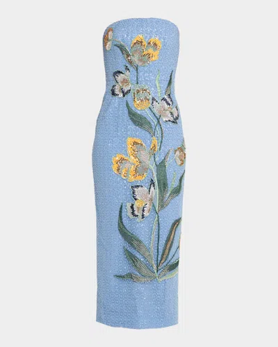 Helsi Sofia Strapless Beaded Floral Gown In Baby Blue