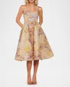 Helsi Stephanie Embroidered Applique Midi Dress In Gold Watercolor
