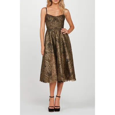 HELSI HELSI TAYLOR METALLIC LACE MIDI COCKTAIL DRESS