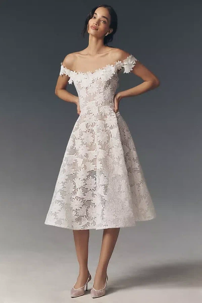 Helsi Valentina Off-shoulder Lace Fit & Flare Midi Dress In White