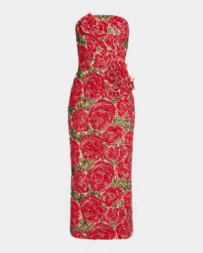 Helsi Victoria 3d Strapless Floral Sequin Gown In Rose Red