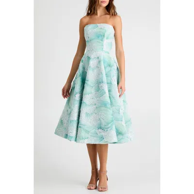 Helsi Vivi Bead Detail Print Strapless Cocktail Midi Dress In Multi