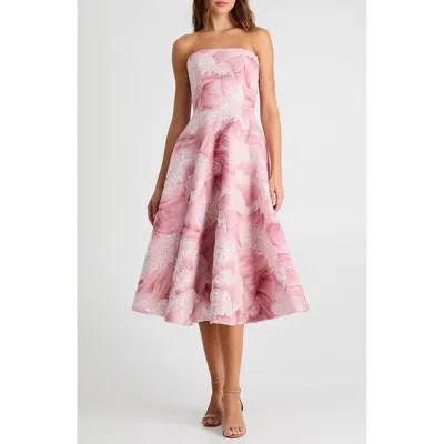Helsi Vivi Bead Detail Print Strapless Cocktail Midi Dress In Multi
