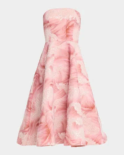 Helsi Vivi Strapless Floral Sequin Beaded Midi Dress In Rose Pink