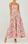Helsi Vivian Beaded Floral Strapless Maxi Cocktail Dress In Multi