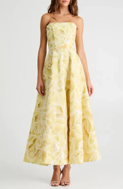 Helsi Vivian Sequin Floral Strapless Gown In Yellow