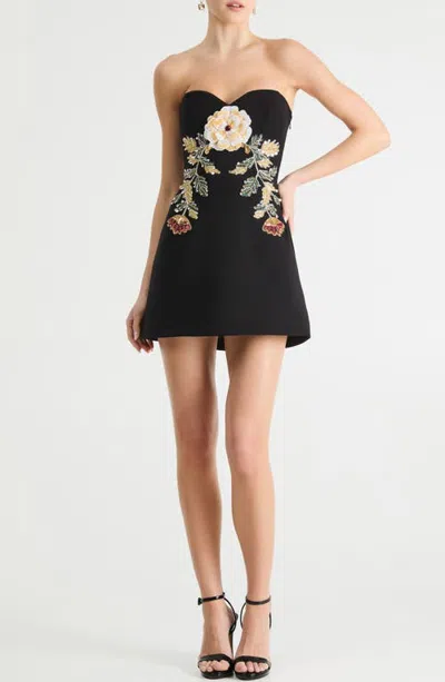Helsi Zoe Beaded Floral Strapless Cocktail Minidress In Black