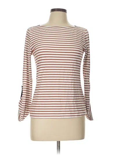 Pre-owned Hem & Thread 3/4 Sleeve Top Brown Boatneck Tops