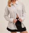 Hem & Thread All Alone Rhinestone Top In White Striped In Neutral
