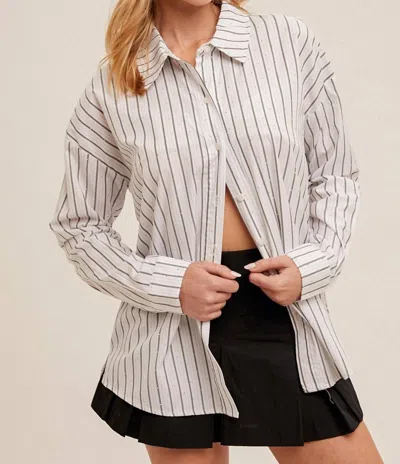 Hem & Thread All Alone Rhinestone Top In White Striped In Neutral