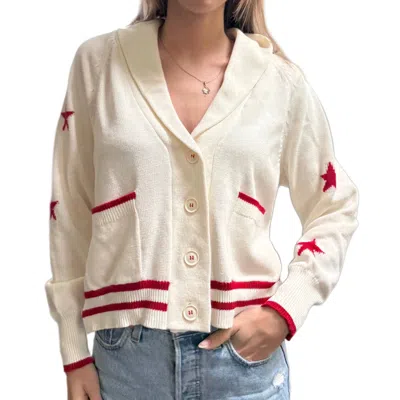 Hem & Thread Americana Shawl Sweater In White In Beige