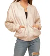 Hem & Thread Animal Print Sleeve Bomber Jacket In Cream/blush In Multi