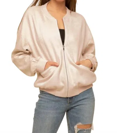 Hem & Thread Animal Print Sleeve Bomber Jacket In Cream/blush In Neutral