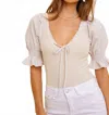 Hem & Thread Another Love Bubble Sleeve Rib Top In Ecru In White