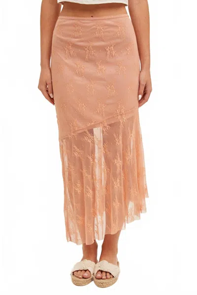 Hem & Thread Asymmetrical Lace Midi Skirt In Coral In Multi