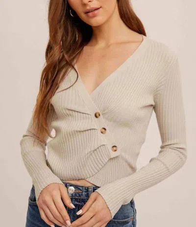 Hem & Thread Asymmetrical Pleat Ribbed V Neck Top In Dove In Neutral