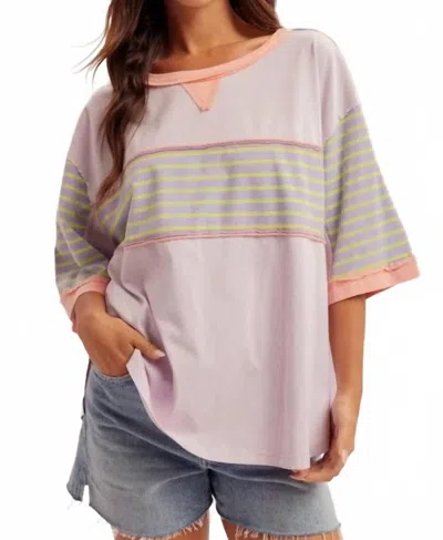 Hem & Thread Audrey Striped Oversized Top In Sky Blue In Multi