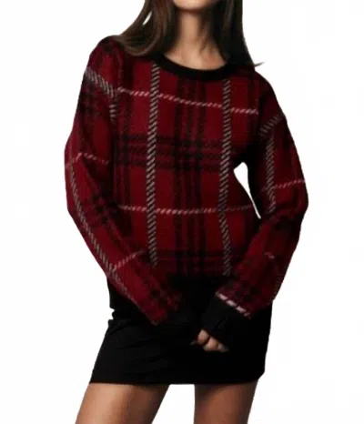 Hem & Thread Aura Plaid Sweater In Red, Black In Multi
