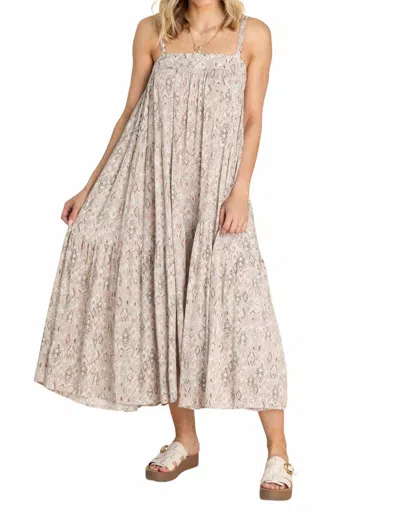 Hem & Thread Aztec Maxi Tiered Sun Dress In Grey In Neutral