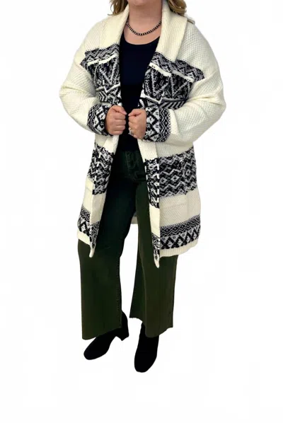 Hem & Thread Aztec Shawl Collar Cardigan In Black/ivory In Neutral