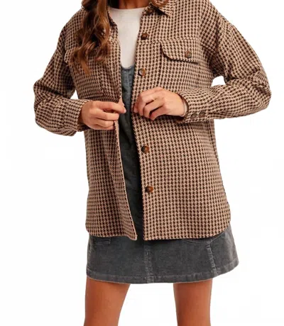 Hem & Thread Bailey Houndstooth Shacket In Blush/charcoal In Brown