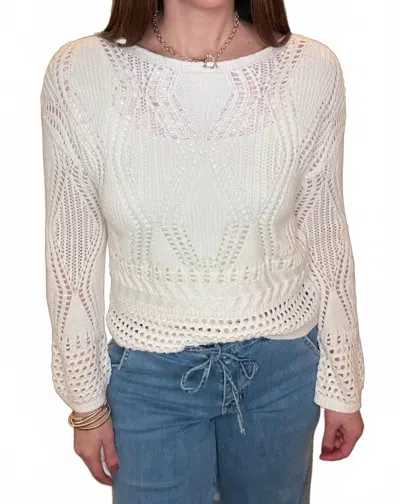 Hem & Thread Boatneck Crochet Sweater Top In Beige In White
